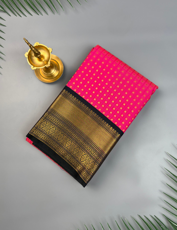 Rose Soft Semi Silk Kanjivaram Saree with Navy Korvai Border