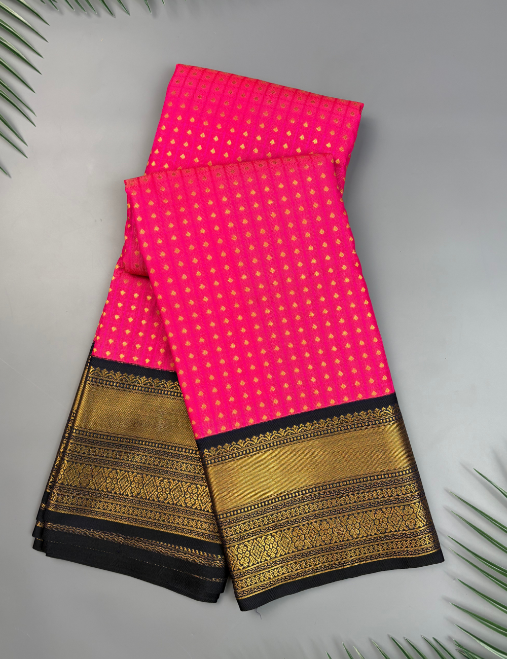 Rose Soft Semi Silk Kanjivaram Saree with Navy Korvai Border