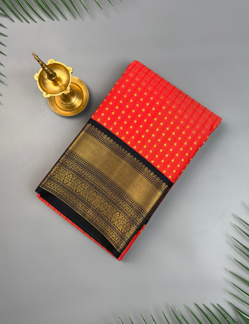 Kanakambaram Soft Semi Silk Kanjivaram Saree with Dark Navy Korvai Border