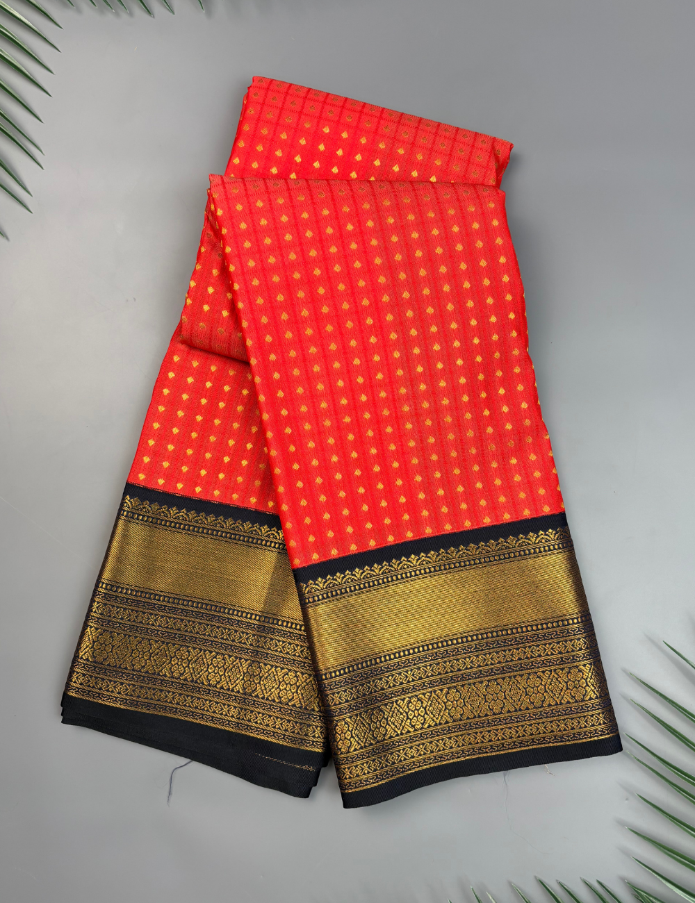 Kanakambaram Soft Semi Silk Kanjivaram Saree with Dark Navy Korvai Border