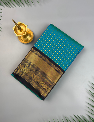 Teal Blue Soft Semi Silk Kanjivaram Saree with Dark Navy Korvai Zari Border