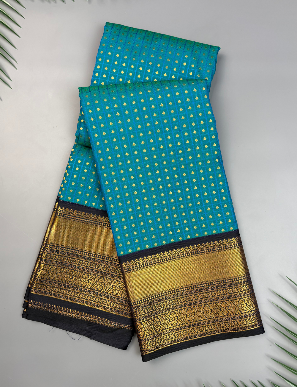 Teal Blue Soft Semi Silk Kanjivaram Saree with Dark Navy Korvai Zari Border