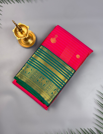 Rani Pink Soft Semi Silk Kanjivaram Saree with Korvai Emerald Green Border
