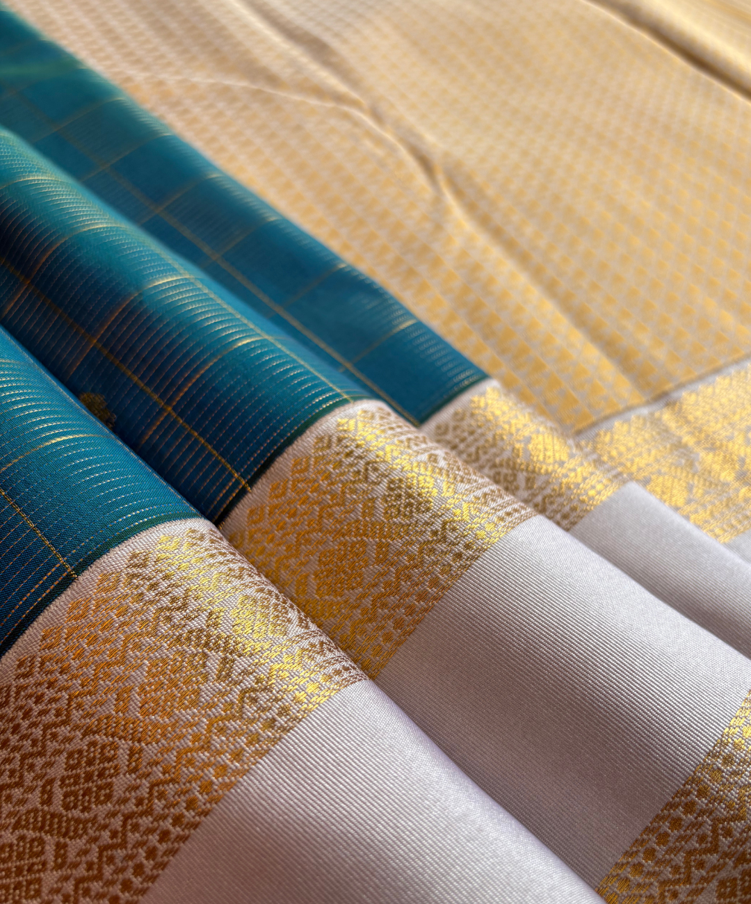Teal Blue Soft Semi Silk Kanjivaram Saree with off white Border