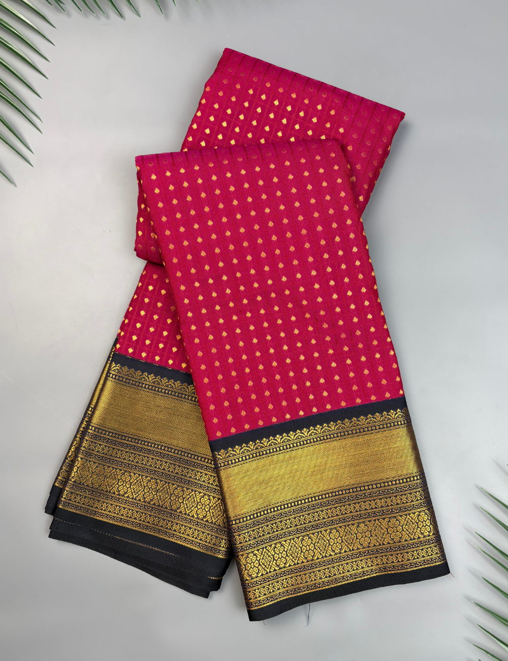 Deep Magenta Soft Kanjivaram Semi Silk Saree with Contrast Dark Navy Korvai Zari Border