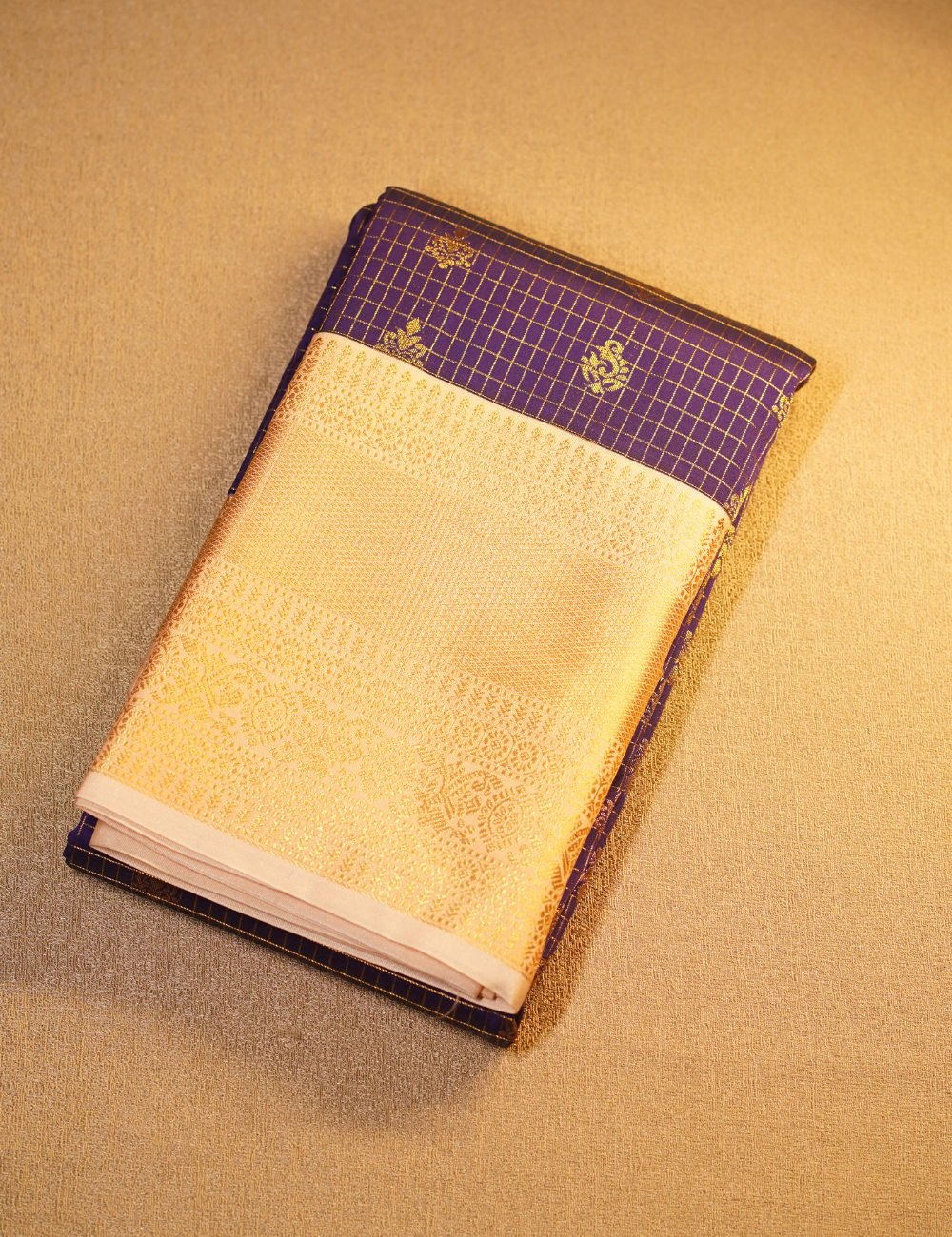 Royal Purple Soft Semi Silk Kanjivaram Saree with Rich Gold Korvai Zari Border