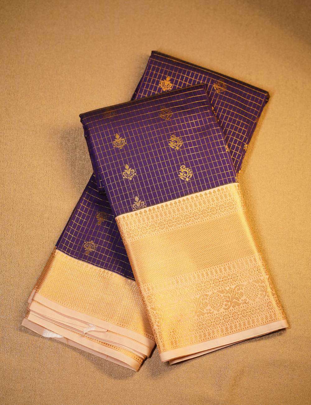 Royal Purple Soft Semi Silk Kanjivaram Saree with Rich Gold Korvai Zari Border