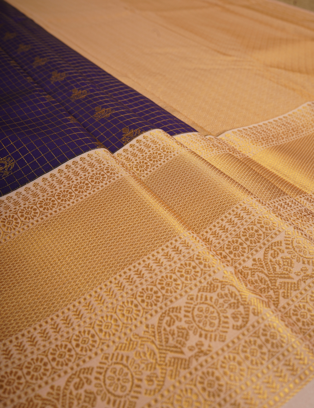 Royal Purple Soft Semi Silk Kanjivaram Saree with Rich Gold Korvai Zari Border