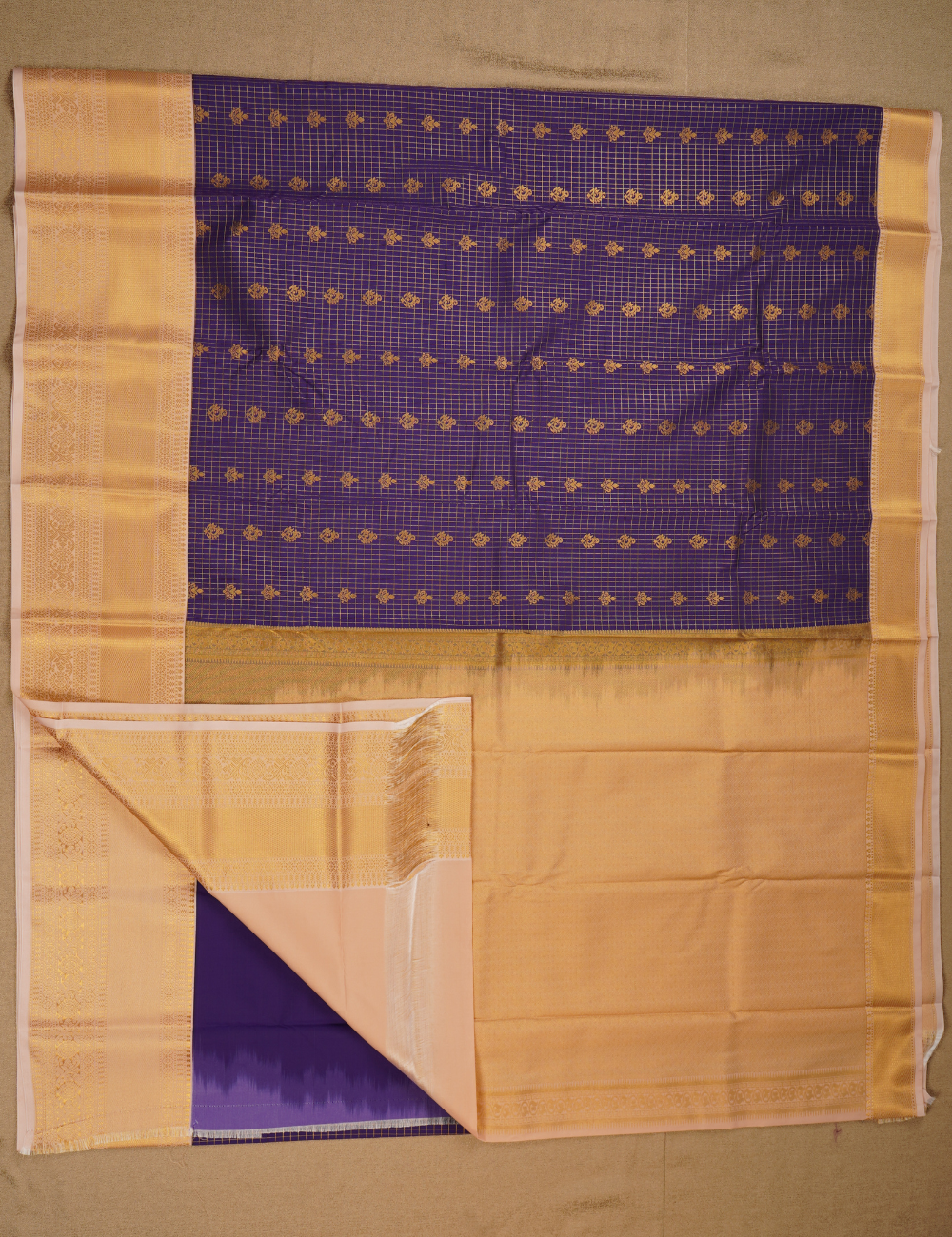 Royal Purple Soft Semi Silk Kanjivaram Saree with Rich Gold Korvai Zari Border