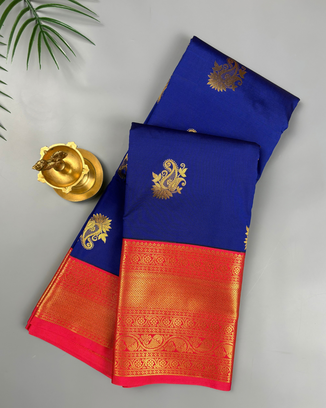 Royal Blue Ruby Soft Semi Silk Kanjivaram with Korvai Red & Gold Saree