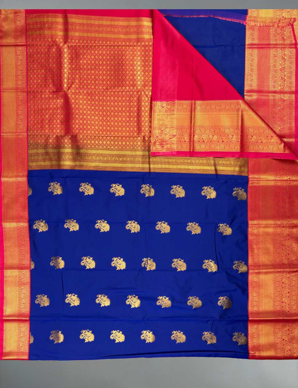 Royal Blue Ruby Soft Semi Silk Kanjivaram with Korvai Red & Gold Saree