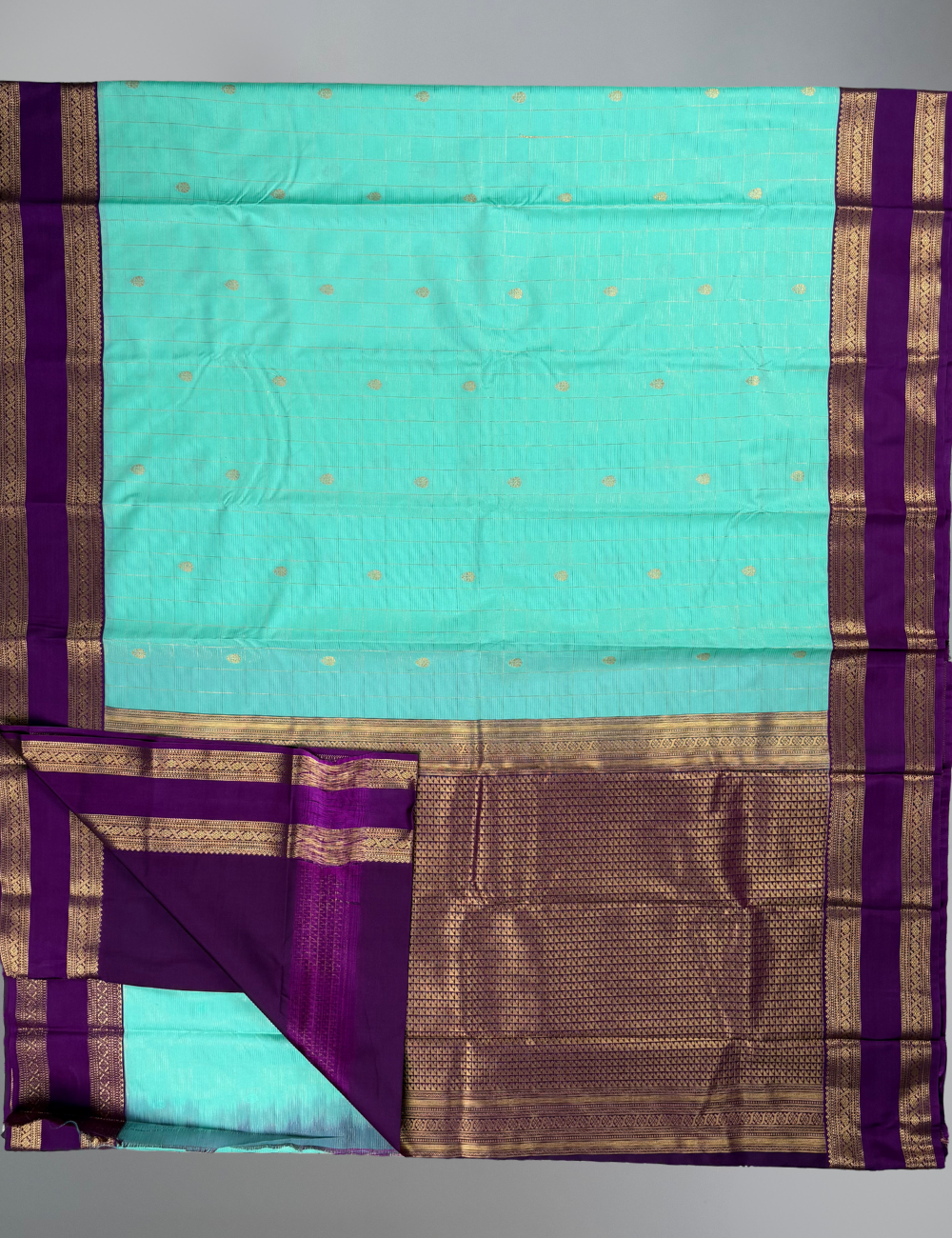 Pastel Mint Green Soft Semi Silk Kanjivaram Saree with Magenta Korvai Zari Border