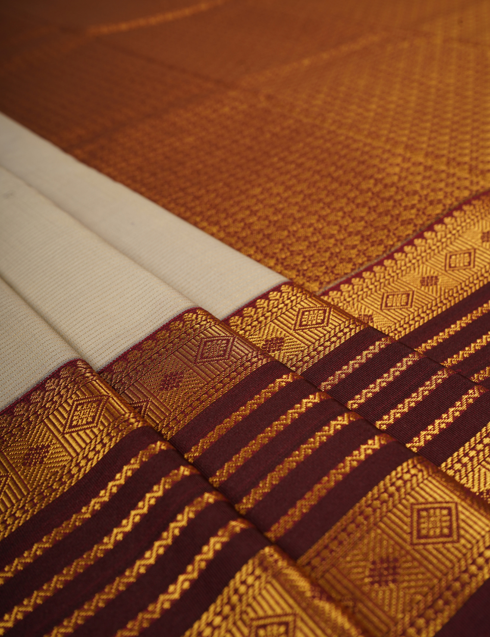 Light Grey Semi Silk Kanjivaram Saree with Brown Korvai Zari Border