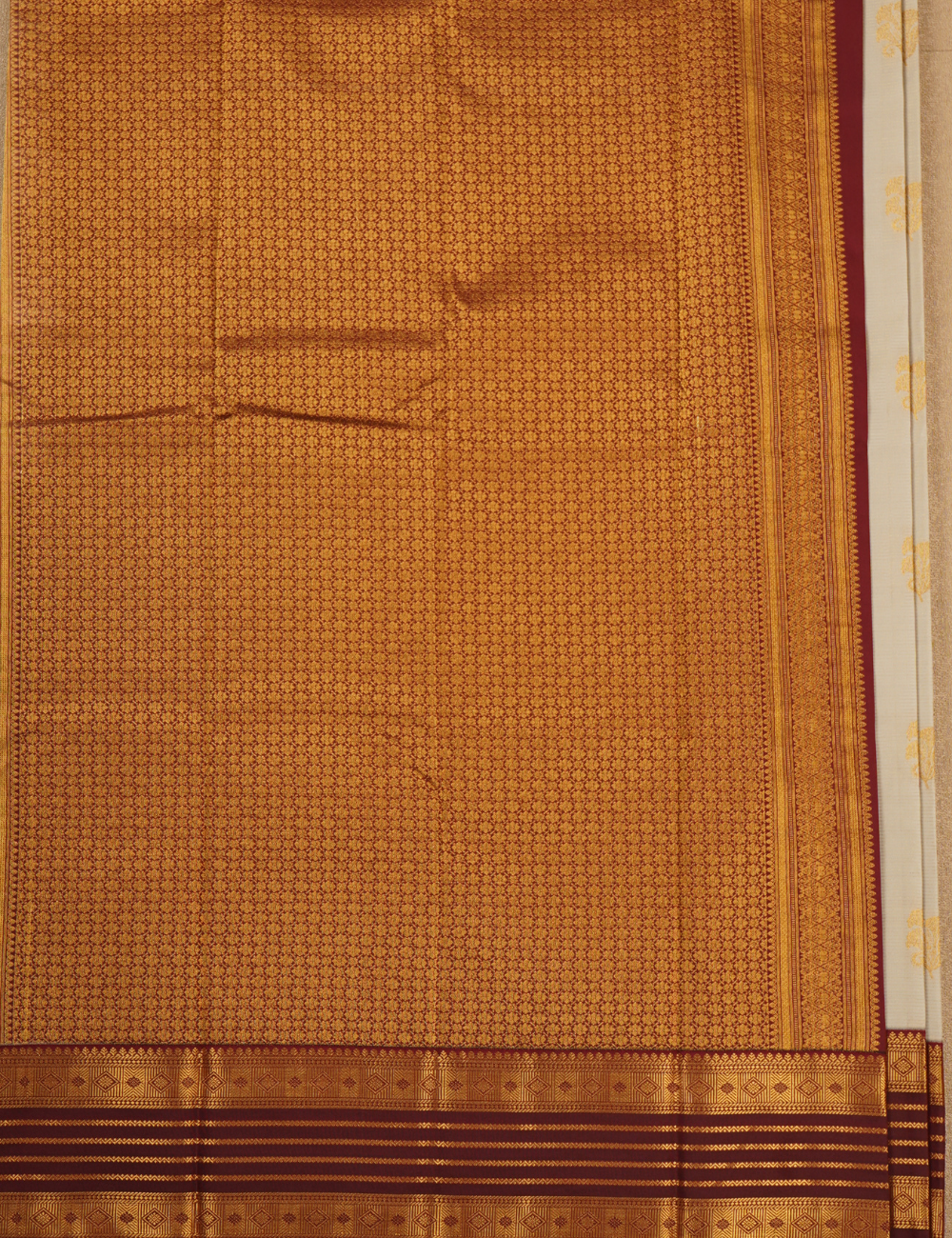 Light Grey Semi Silk Kanjivaram Saree with Brown Korvai Zari Border