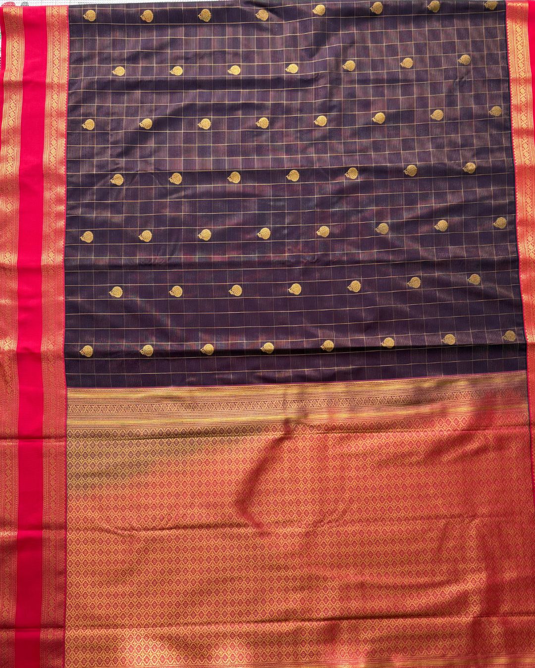 Wine purple soft kanjivaram semi silk saree with Rani Pink Korvai Border