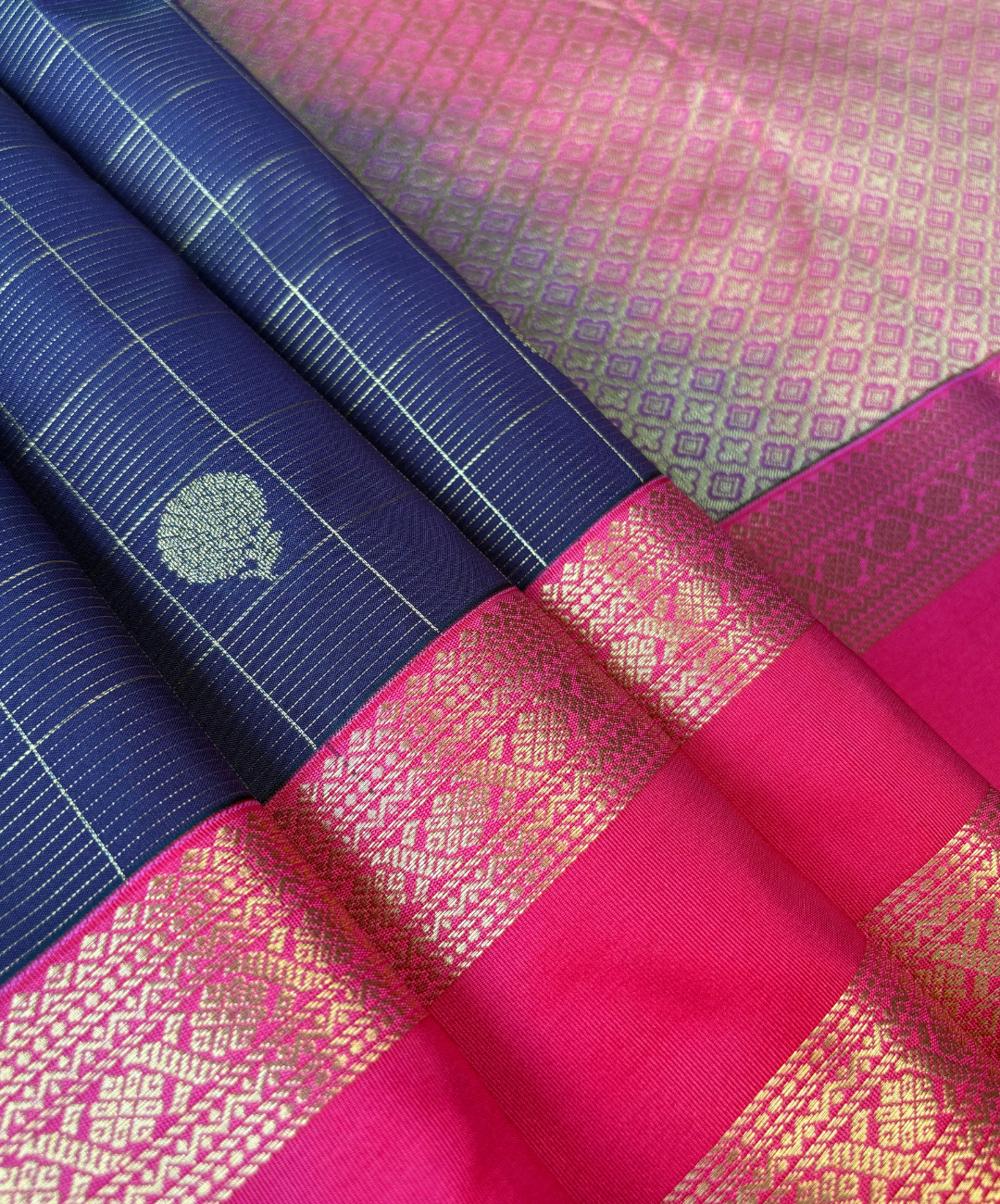 Wine purple soft kanjivaram semi silk saree with Rani Pink Korvai Border