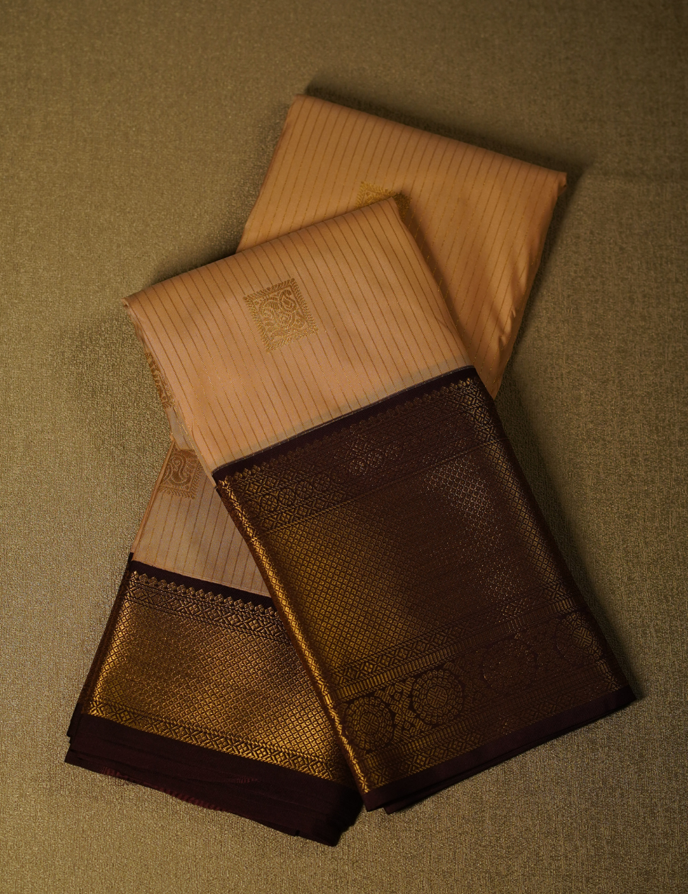 Peach Soft Semi Silk Kanjivaram Saree with Brown Zari Border