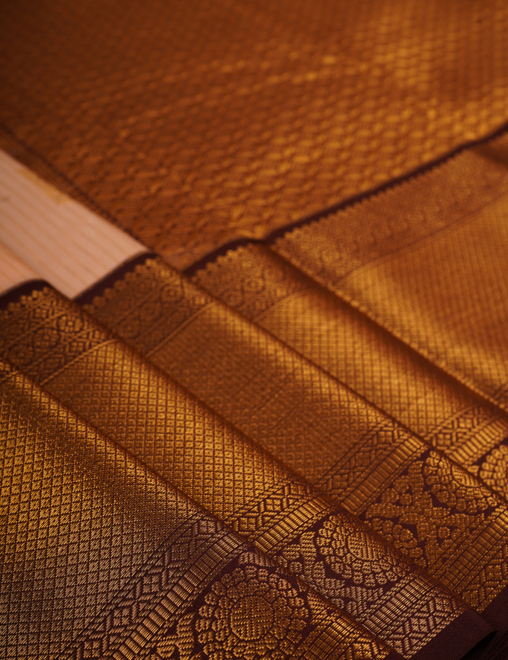 Peach Soft Semi Silk Kanjivaram Saree with Brown Zari Border