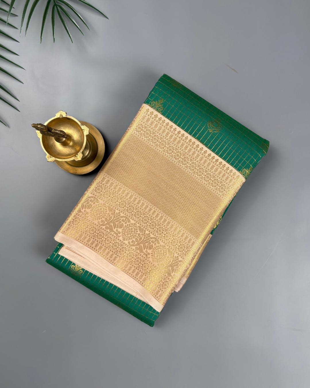 Emerald Green Soft Semi Silk Saree with Champagne Gold Zari Border