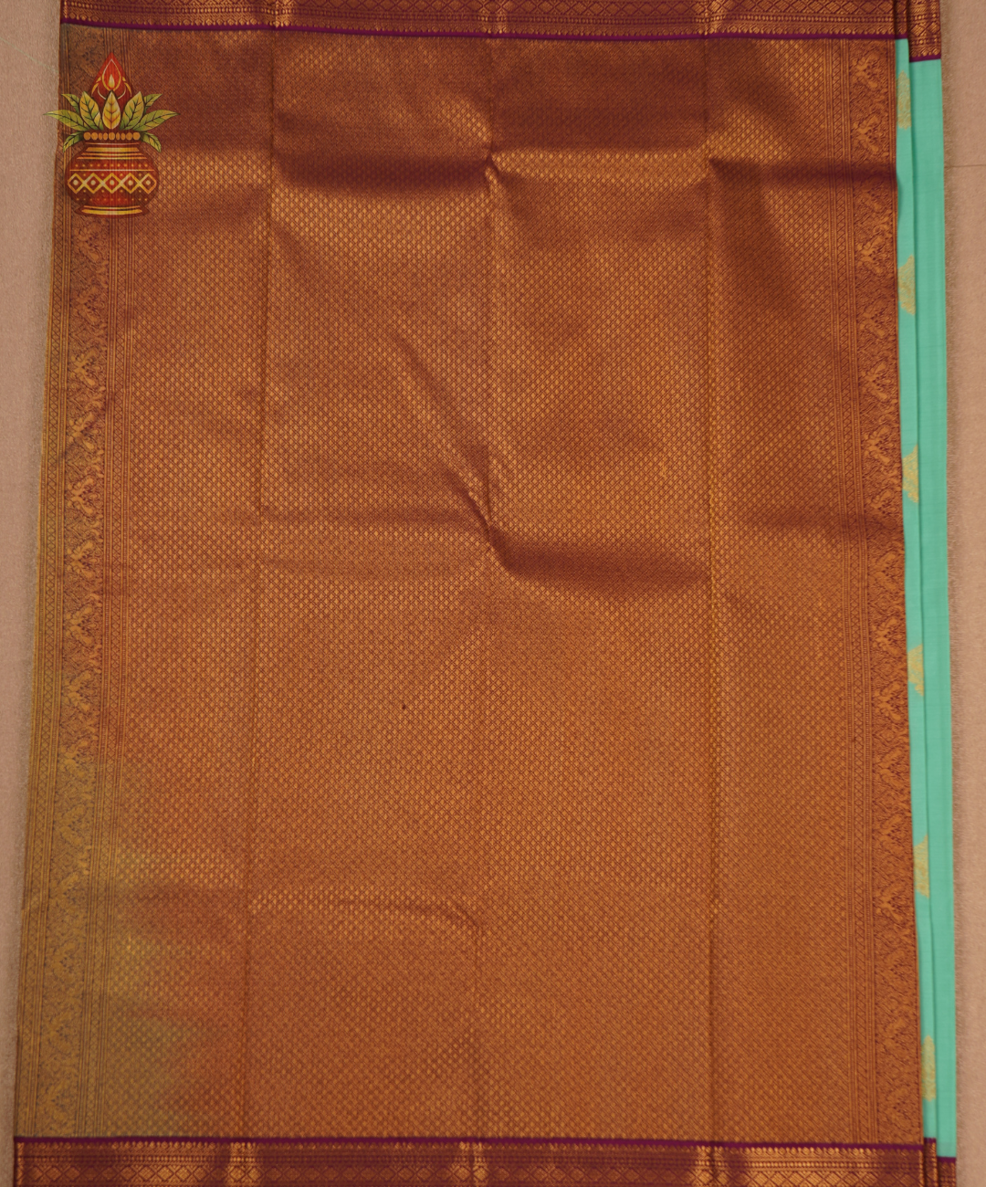 Aqua Green Soft Semi Silk Kanjivaram Saree with Magenta Zari Border