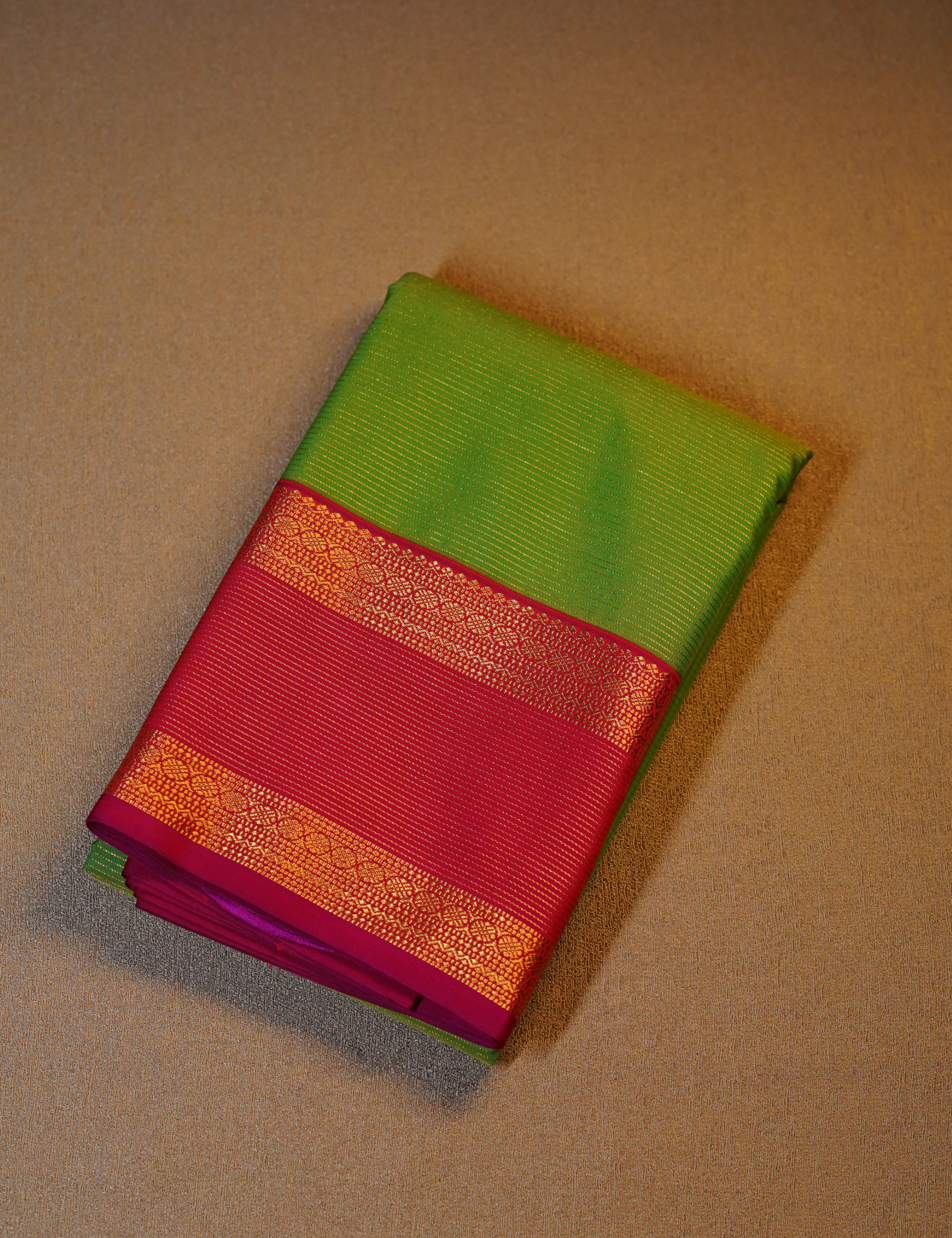 Parrot Green Soft Semi Silk Kanjivaram with Rani Pink Retta Pettu Zari Border