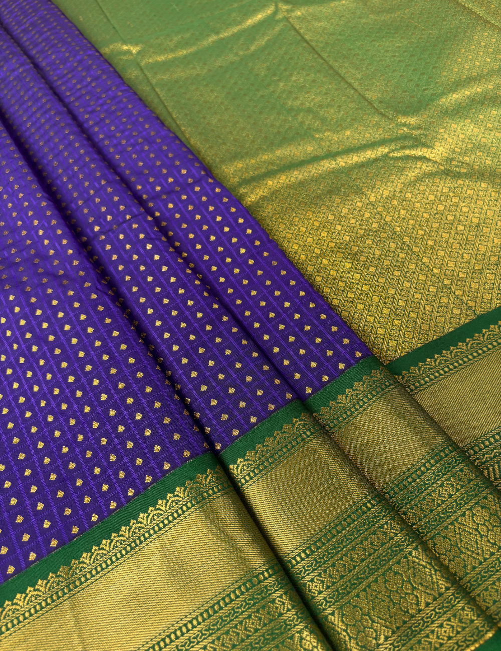 Purple Soft Semi Silk Kanjivaram with Korvai Emerald Green Zari Border Saree