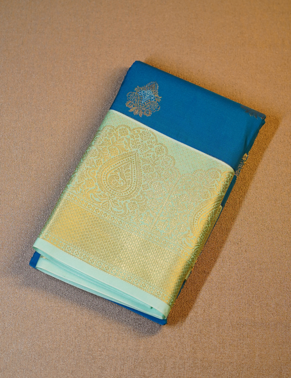 Blue Soft Semi Silk Kanjivaram Saree with Light Green Korvai Zari Border