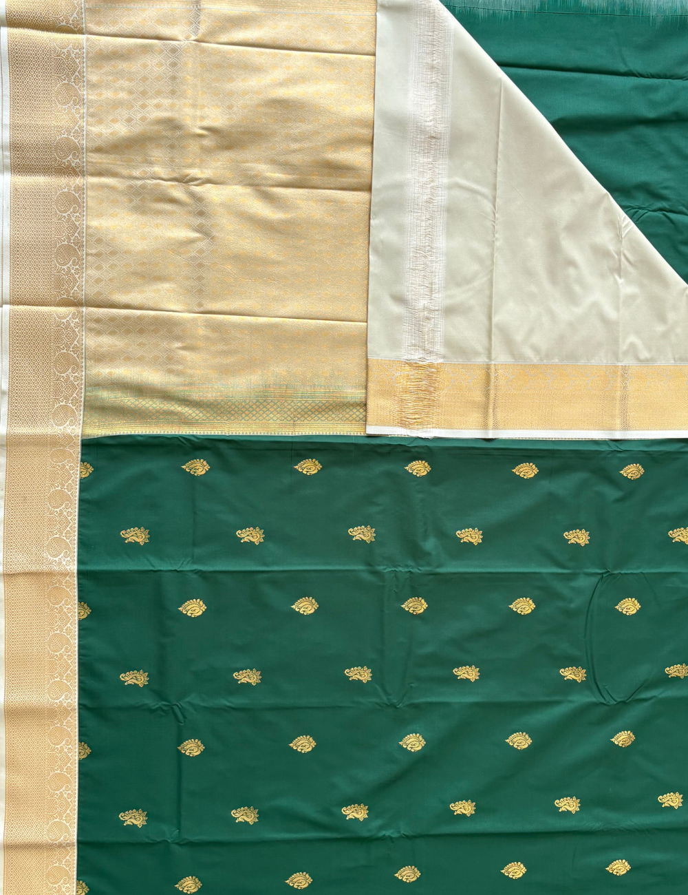 Bottle Green Soft Kanjivaram Semi Silk Saree with Elegant Golden Zari Border