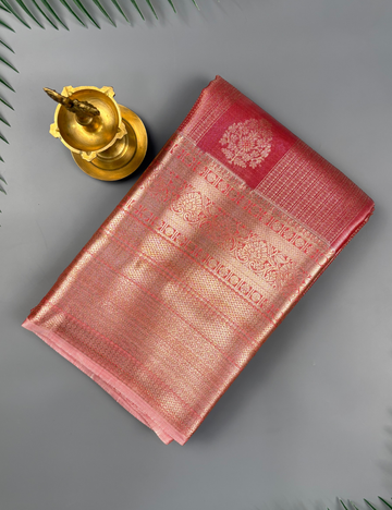 Peach Semi Kanjivaram Tissue Silk Saree with Gold Zari Border