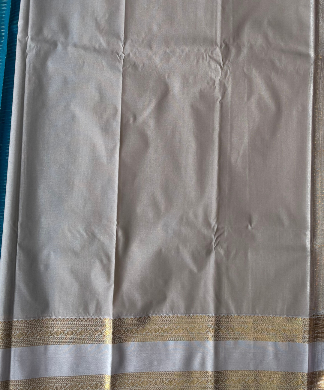 Teal Blue Soft Semi Silk Kanjivaram Saree with off white Border
