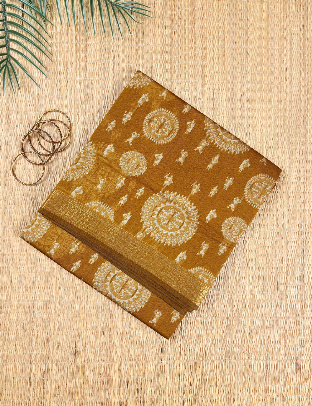 Mustard Gold Aranya Cotton Saree with Traditional Gold Zari Border