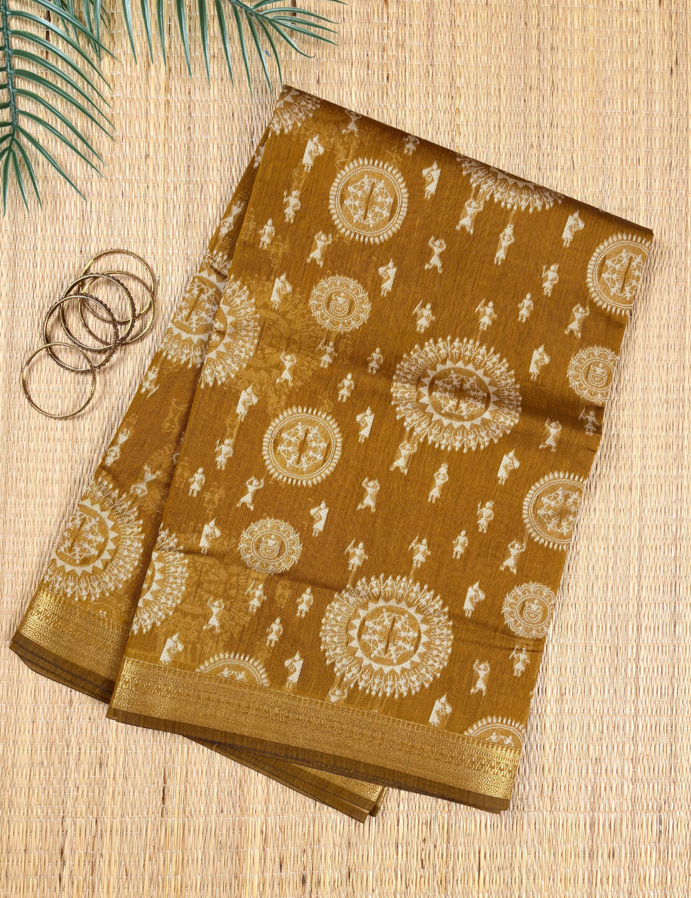 Mustard Gold Aranya Cotton Saree with Traditional Gold Zari Border
