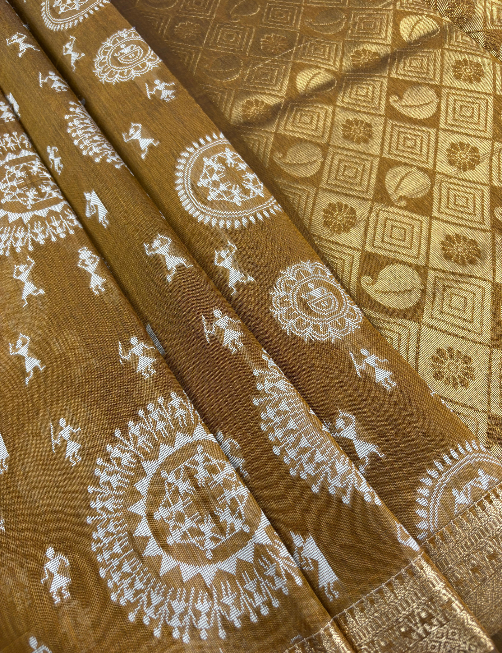Mustard Gold Aranya Cotton Saree with Traditional Gold Zari Border