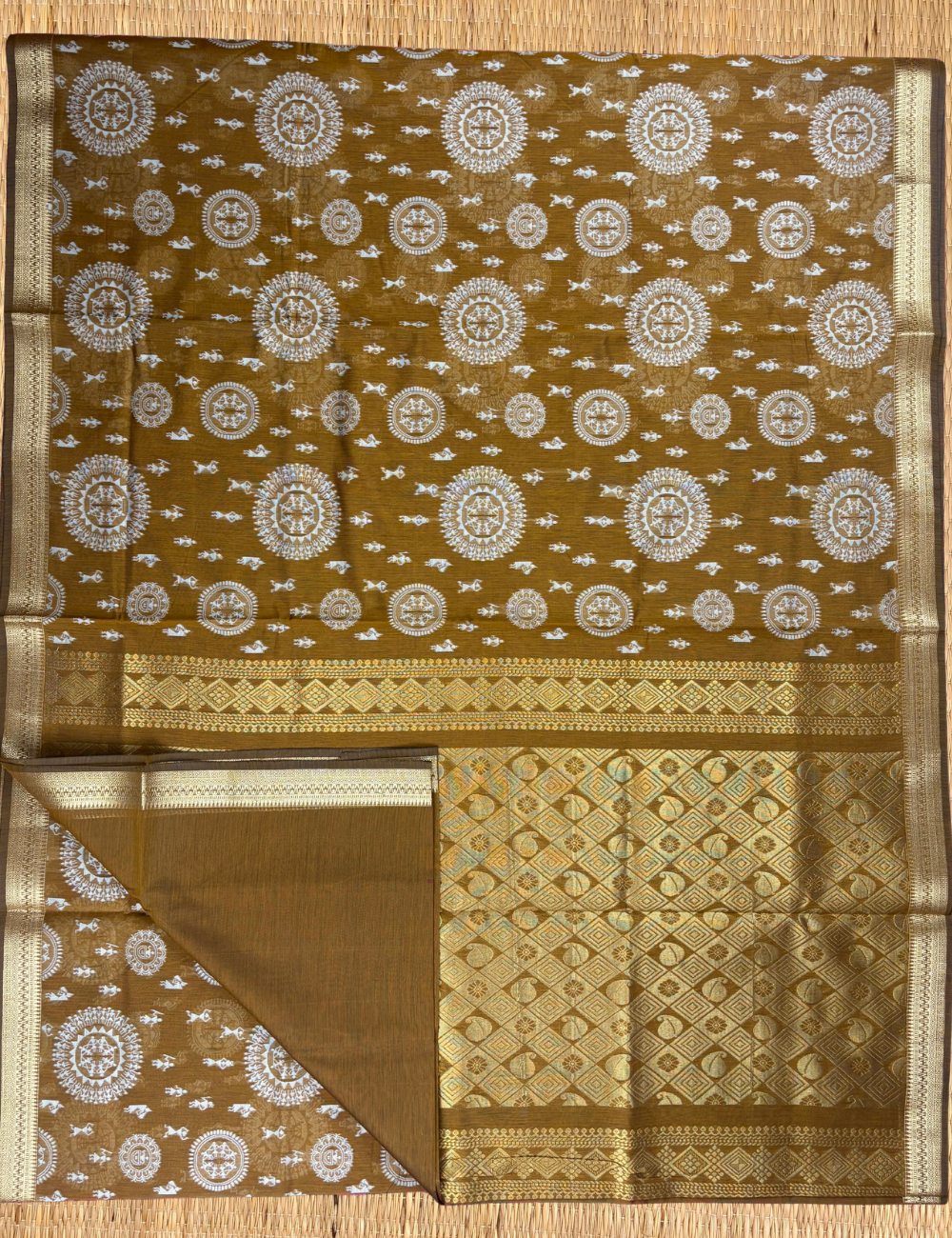 Mustard Gold Aranya Cotton Saree with Traditional Gold Zari Border