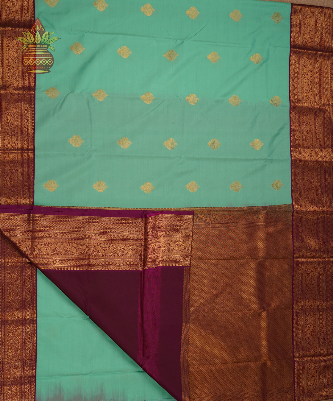Aqua Green Soft Semi Silk Kanjivaram Saree with Magenta Zari Border