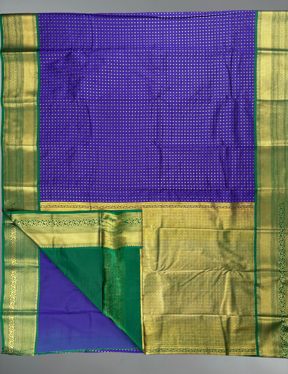 Purple Soft Semi Silk Kanjivaram with Korvai Emerald Green Zari Border Saree