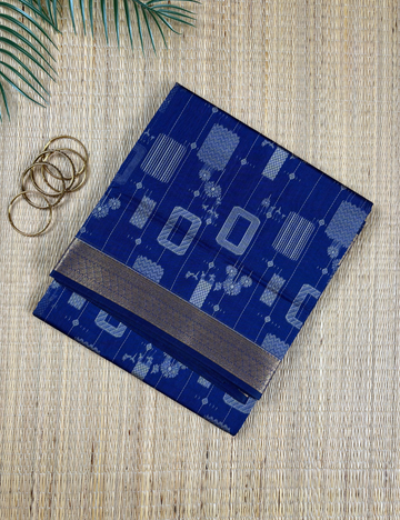 Royal Blue Geometric Aranya  Cotton Saree with Gold Zari Border
