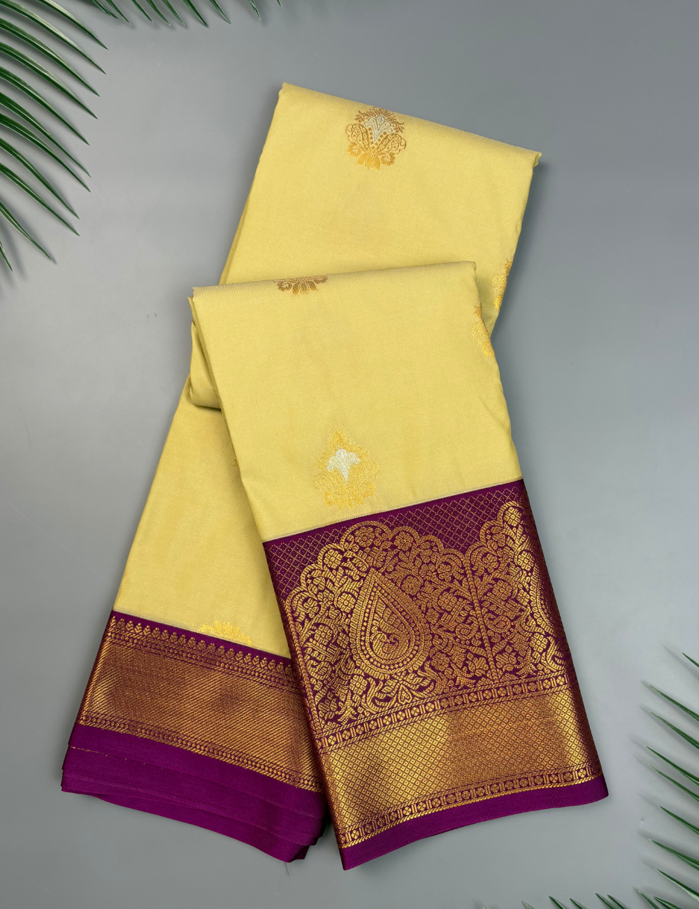 Ivory Soft Semi Silk Kanjivaram Saree with Korvai Magenta Border
