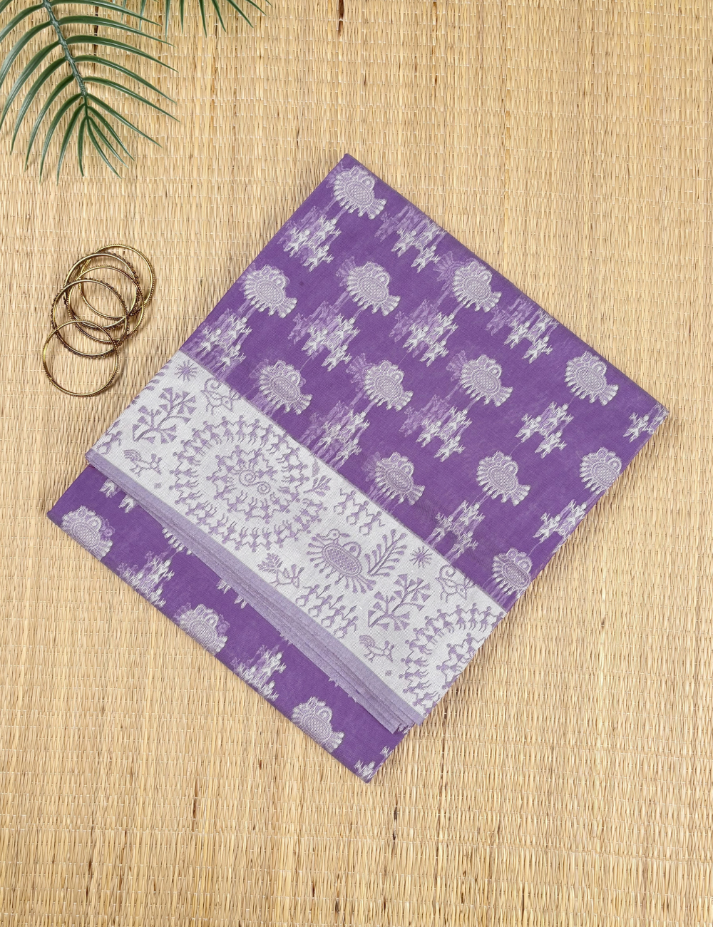 Lavender Folk Motif Heritage Woven Aranya Cotton Saree