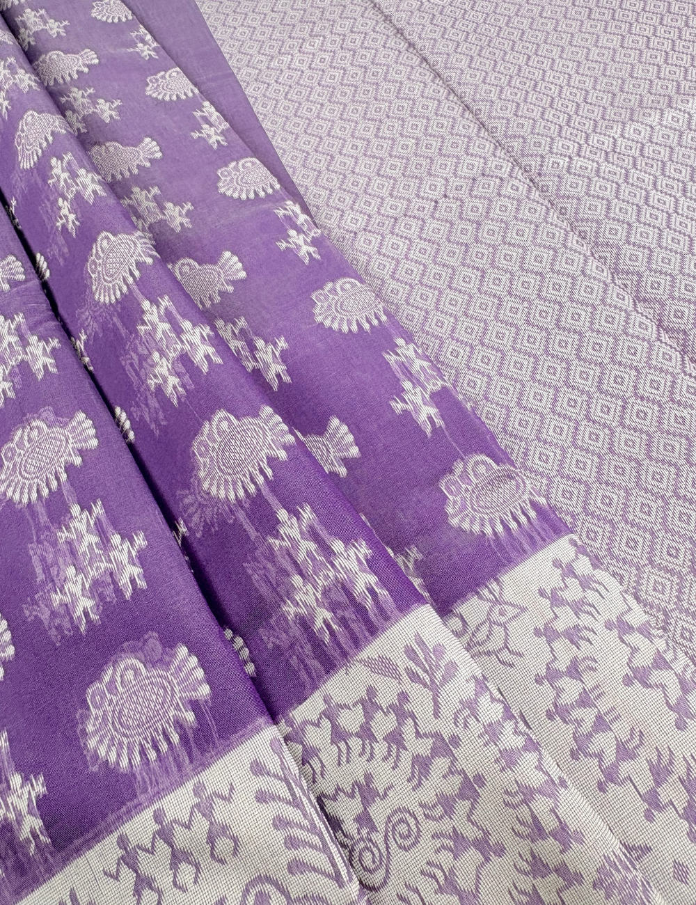 Lavender Folk Motif Heritage Woven Aranya Cotton Saree