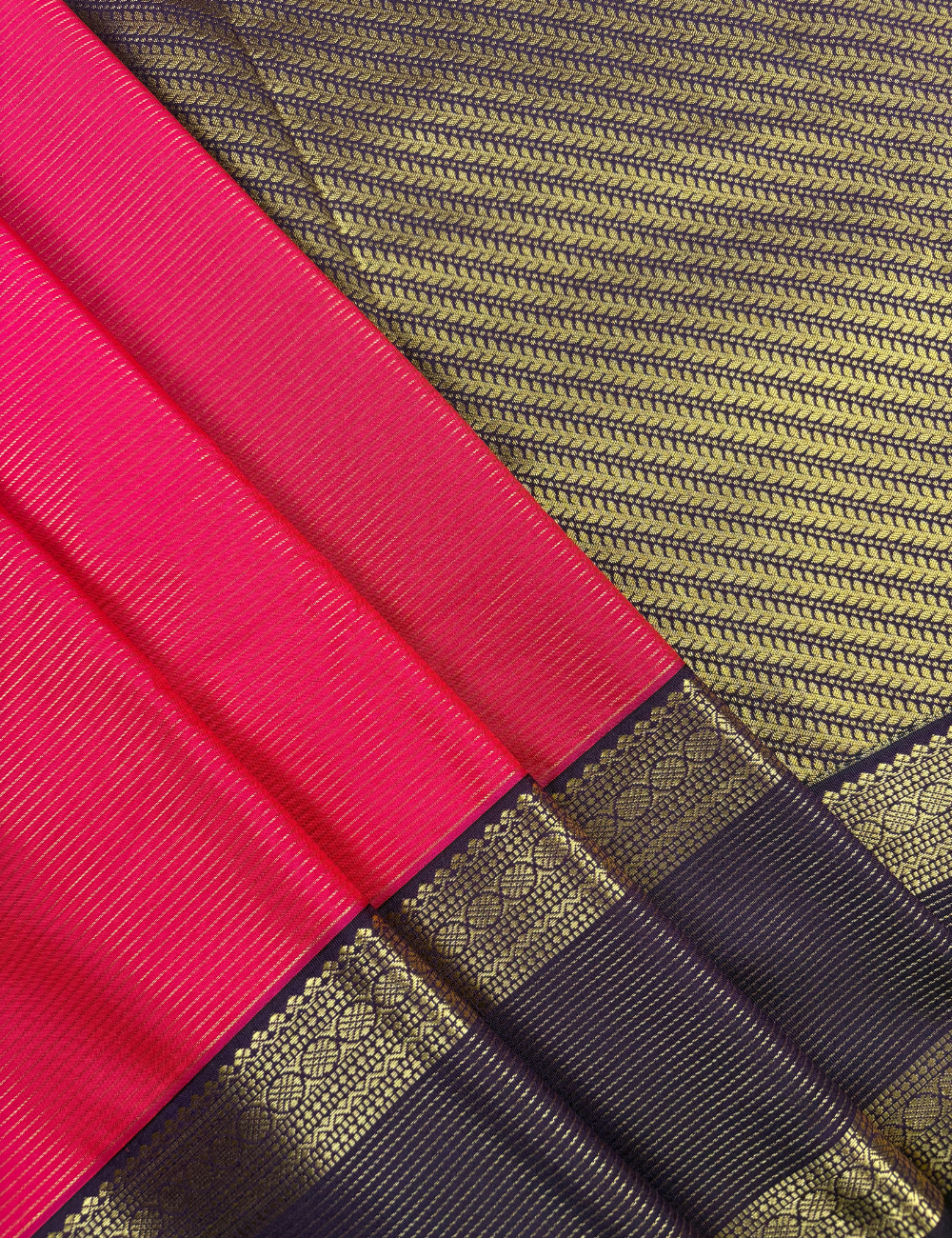 Red Soft Kanjivaram Semi Silk Saree with Purple Korvai Rich Gold Zari Border