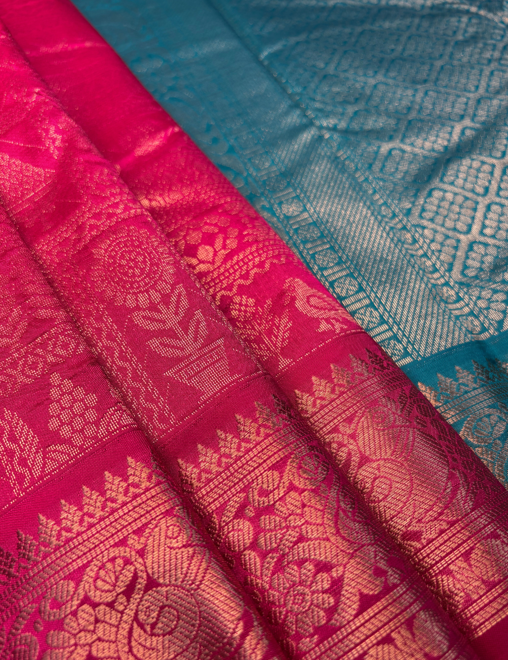 Rose Pink Kanjivaram Silk Cotton Saree with Intricate Gold Zari Floral Weave