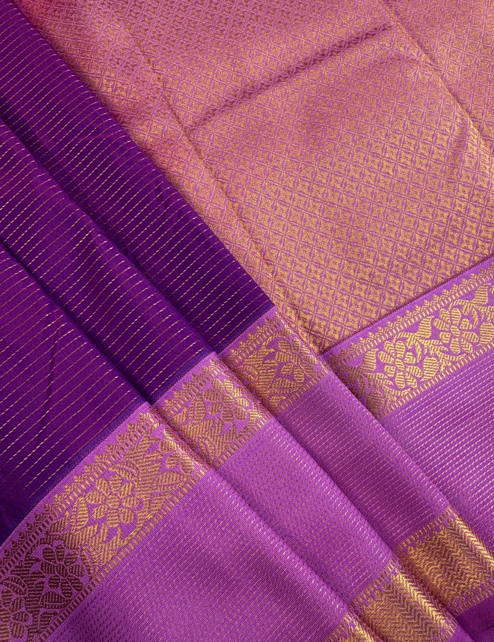 Violet  Soft Semi Silk Kanjivaram Saree with Lavender Retta Pettu Border