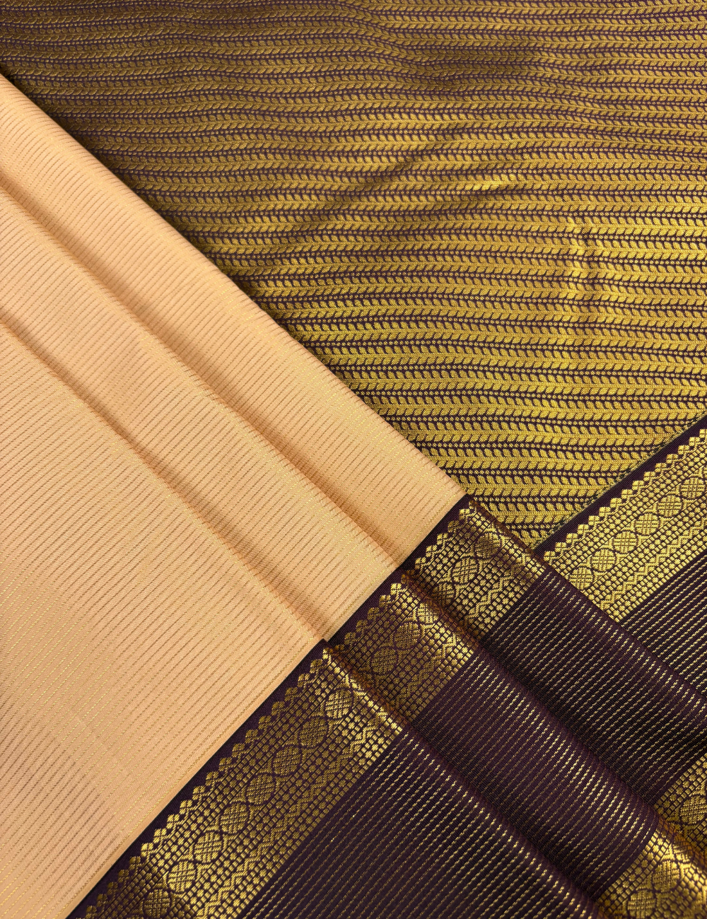 Peach Soft Kanjivaram Semi Silk Saree with Brown Rich Gold Zari Border