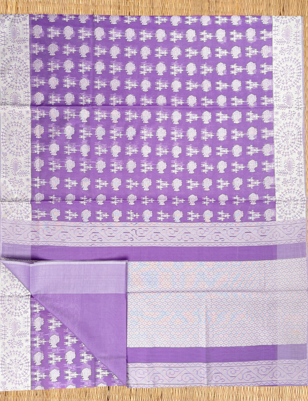 Lavender Folk Motif Heritage Woven Aranya Cotton Saree