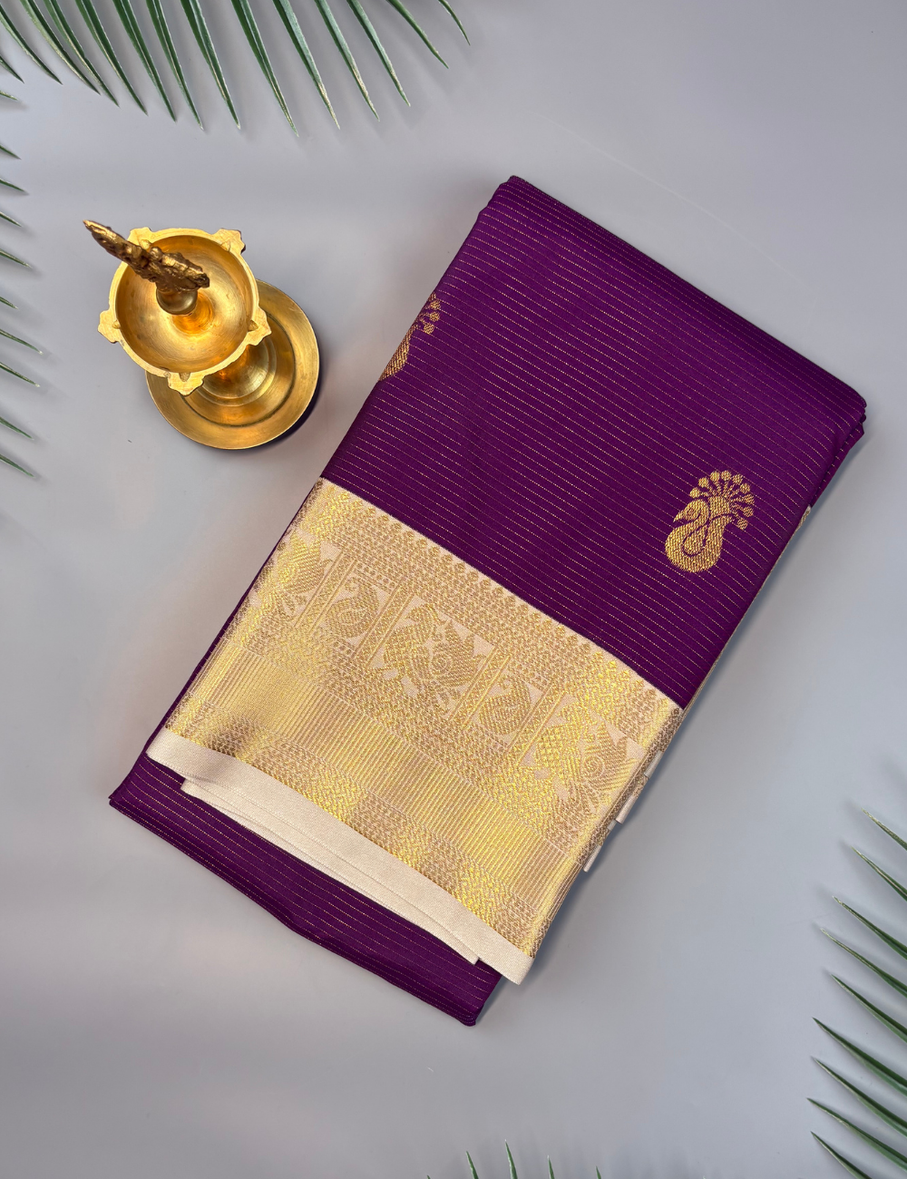 Royal Violet Soft Semi Silk Kanjivaram Saree with Cream Korvai Gold Zari Border