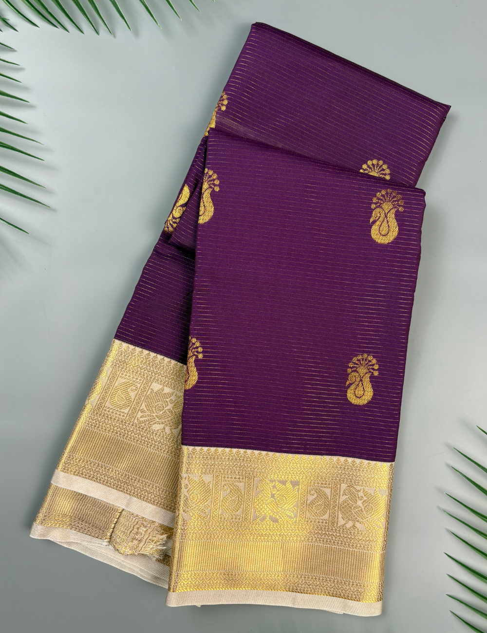 Royal Violet Soft Semi Silk Kanjivaram Saree with Cream Korvai Gold Zari Border