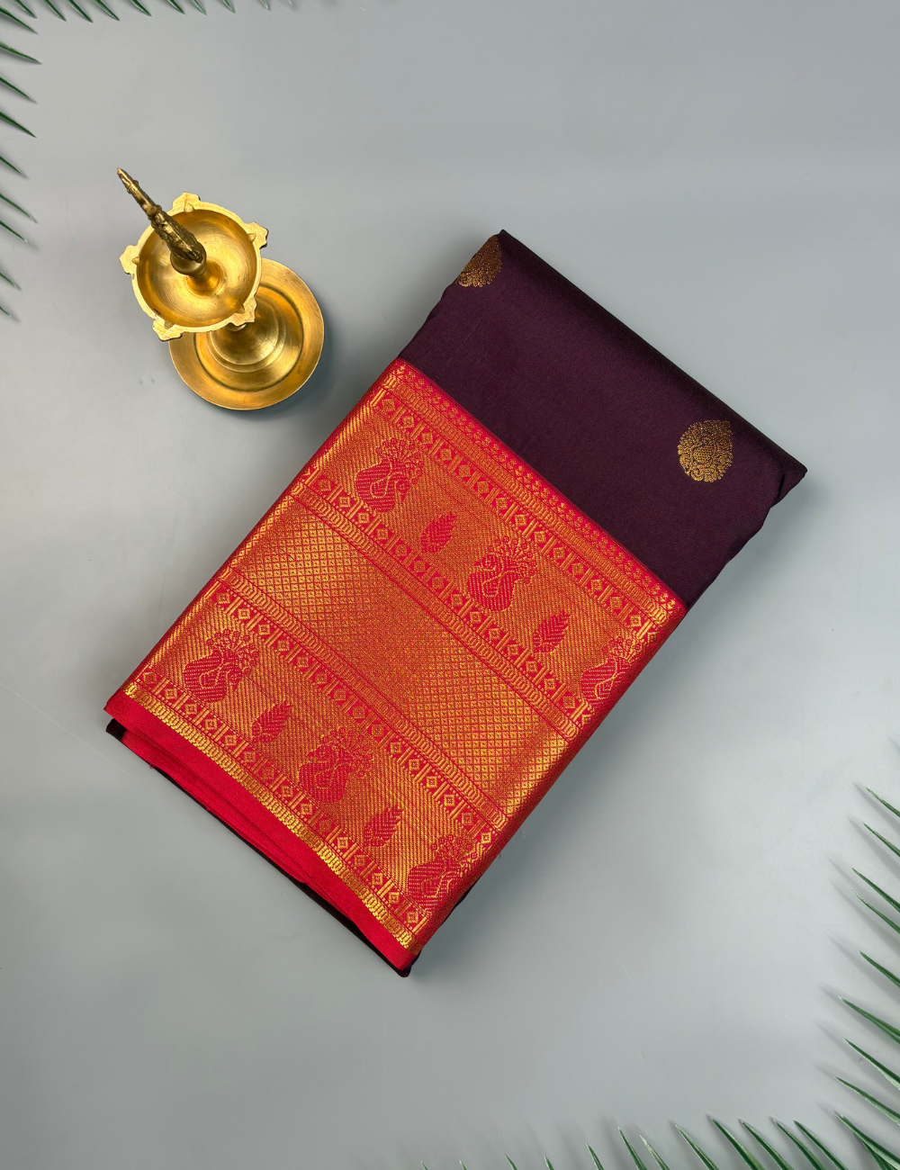 Purple Soft Kanjivaram Semi Silk Saree with Red Korvai Zari Border