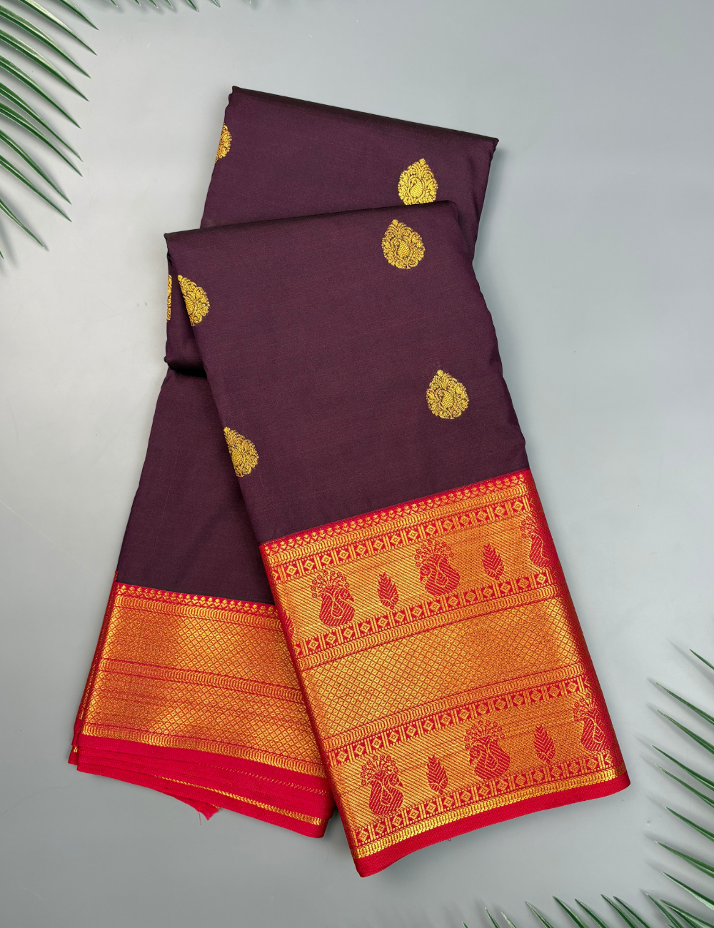 Purple Soft Kanjivaram Semi Silk Saree with Red Korvai Zari Border