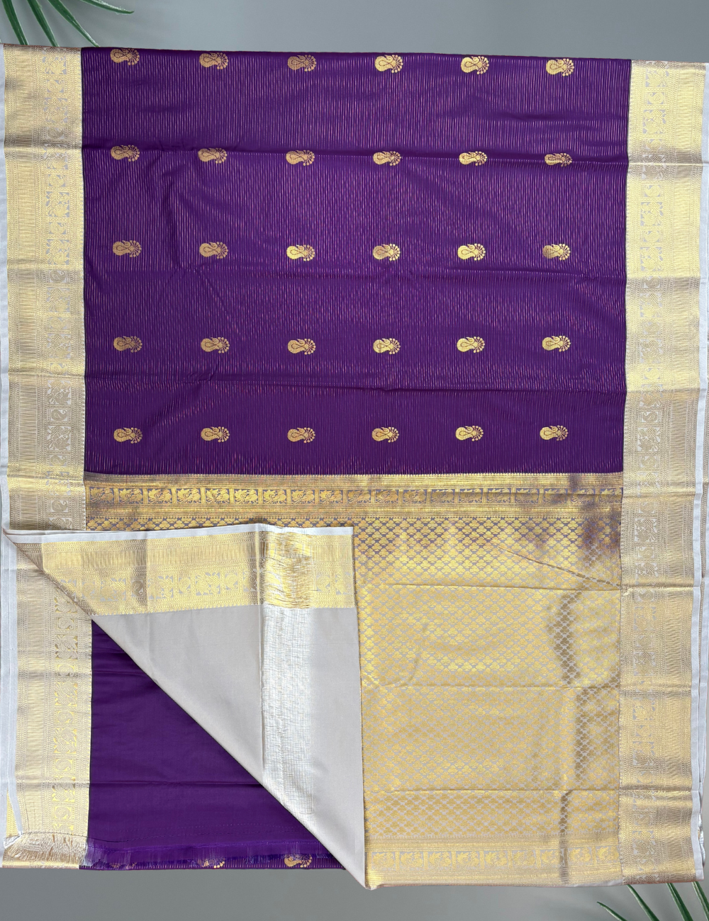 Royal Violet Soft Semi Silk Kanjivaram Saree with Cream Korvai Gold Zari Border